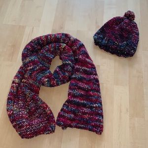Handmade Purples Greens Cozy Scarf and Hat set